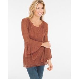 Chico's Women's Bell- Sleeve Pullover Attached Tank Size 0 Small Pink w/Gold NWT